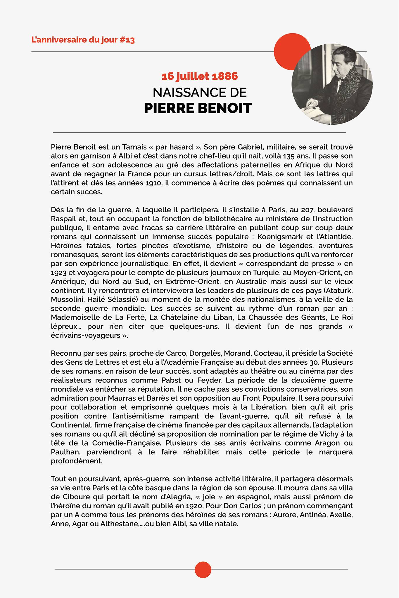 L’anniversaire du jour #13 – Pierre Benoit – 16 Juillet 1886